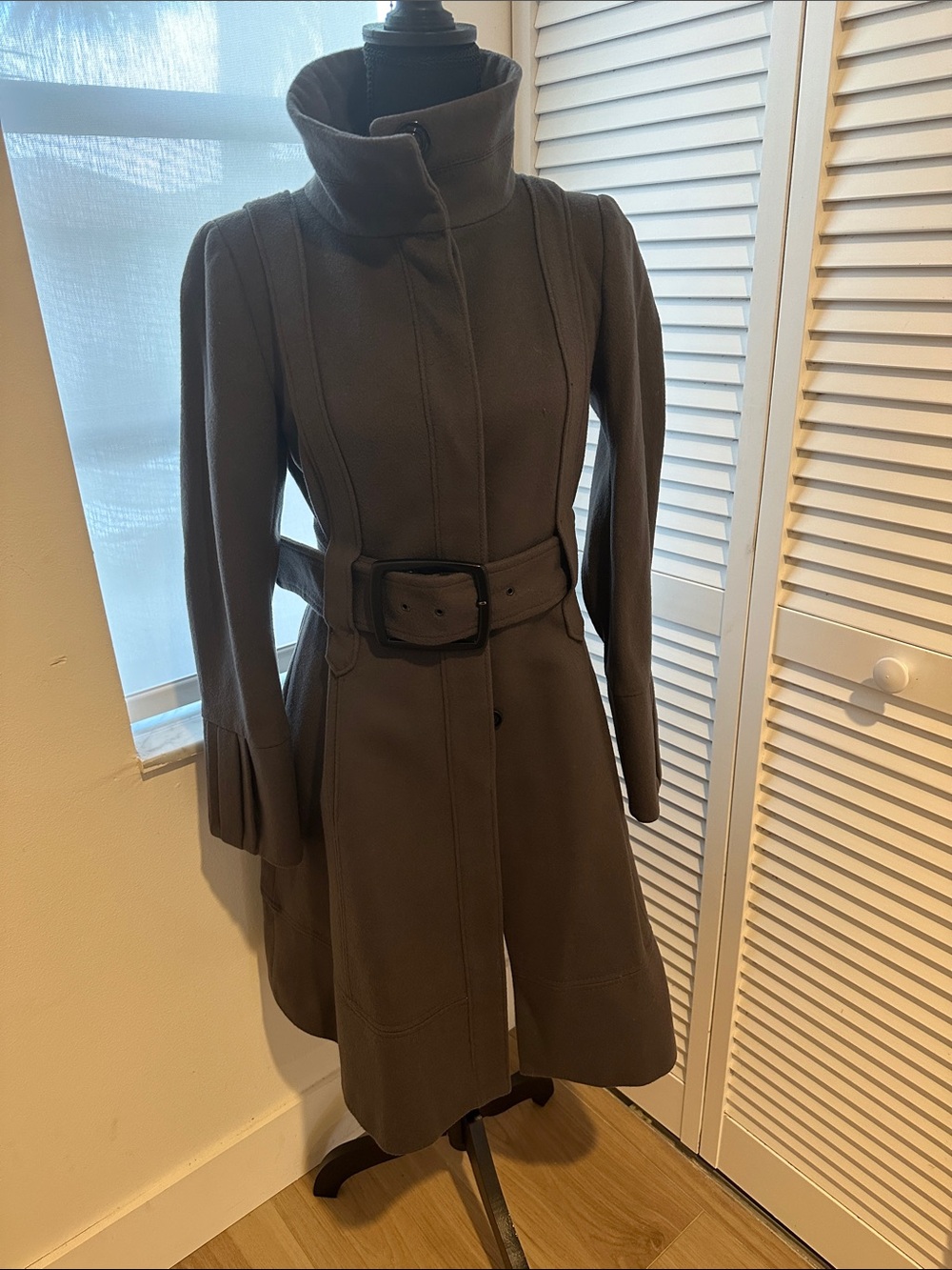 Zara Dark Gray Long-Sleeve Belted Coat Dress